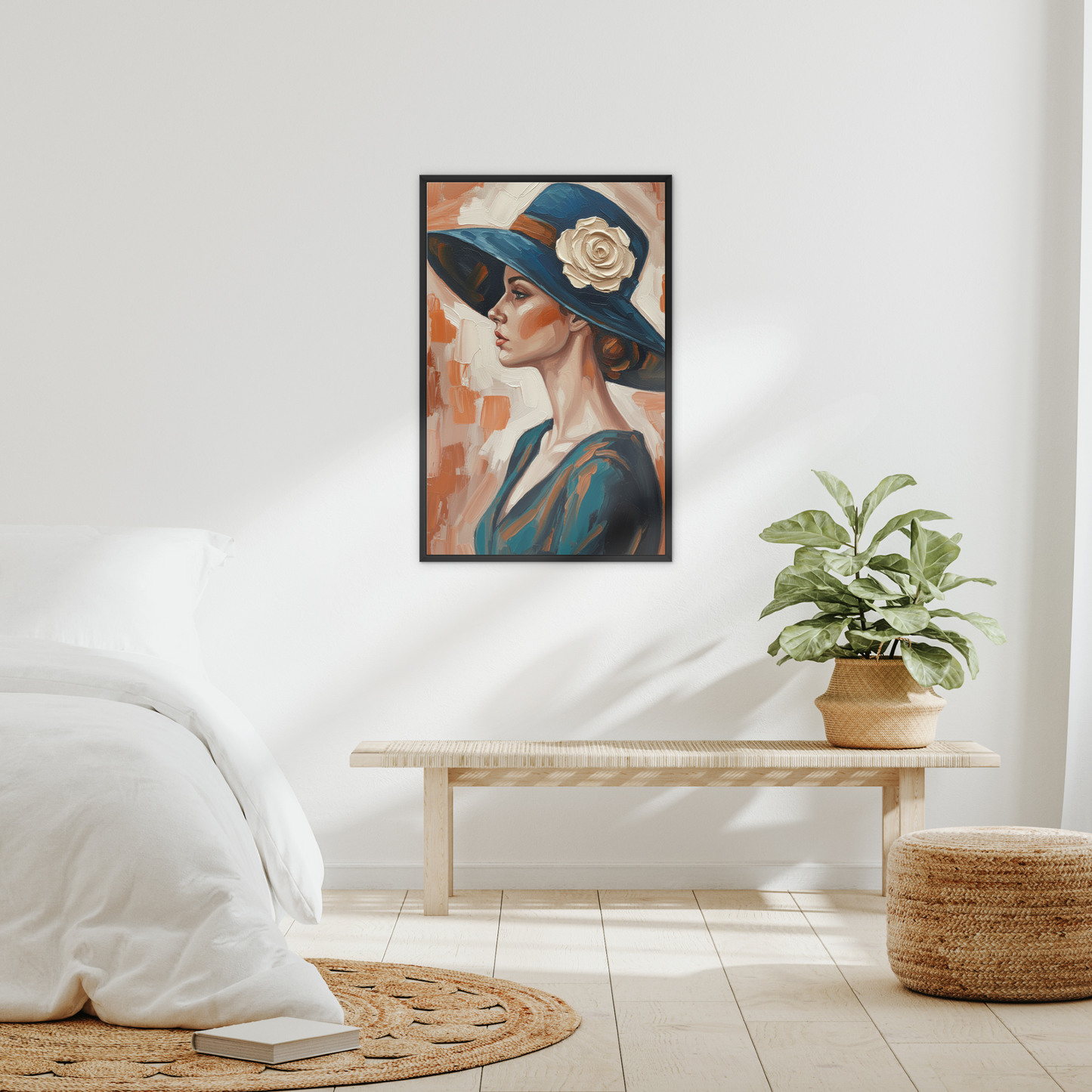 The Ember, framed canvas in black, in an interior setting