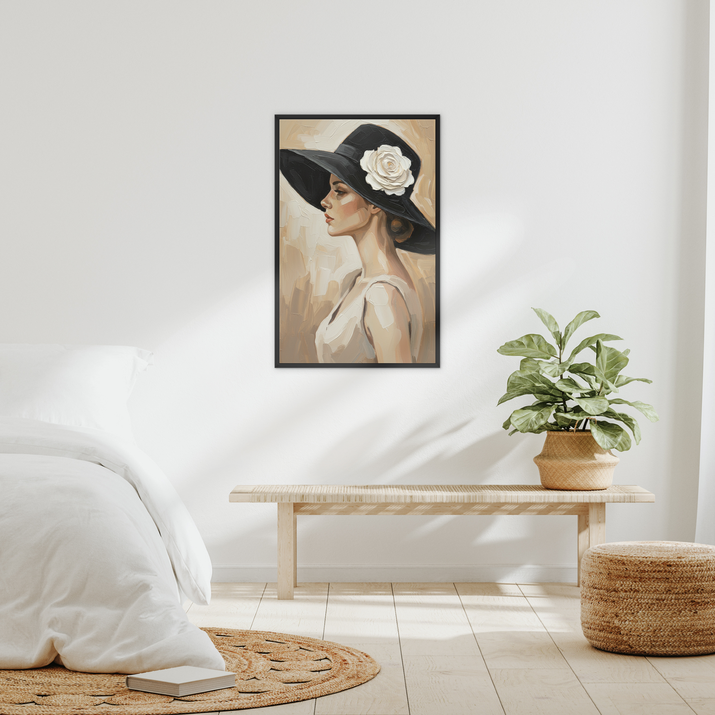 The Hush, framed canvas in black, in an interior setting