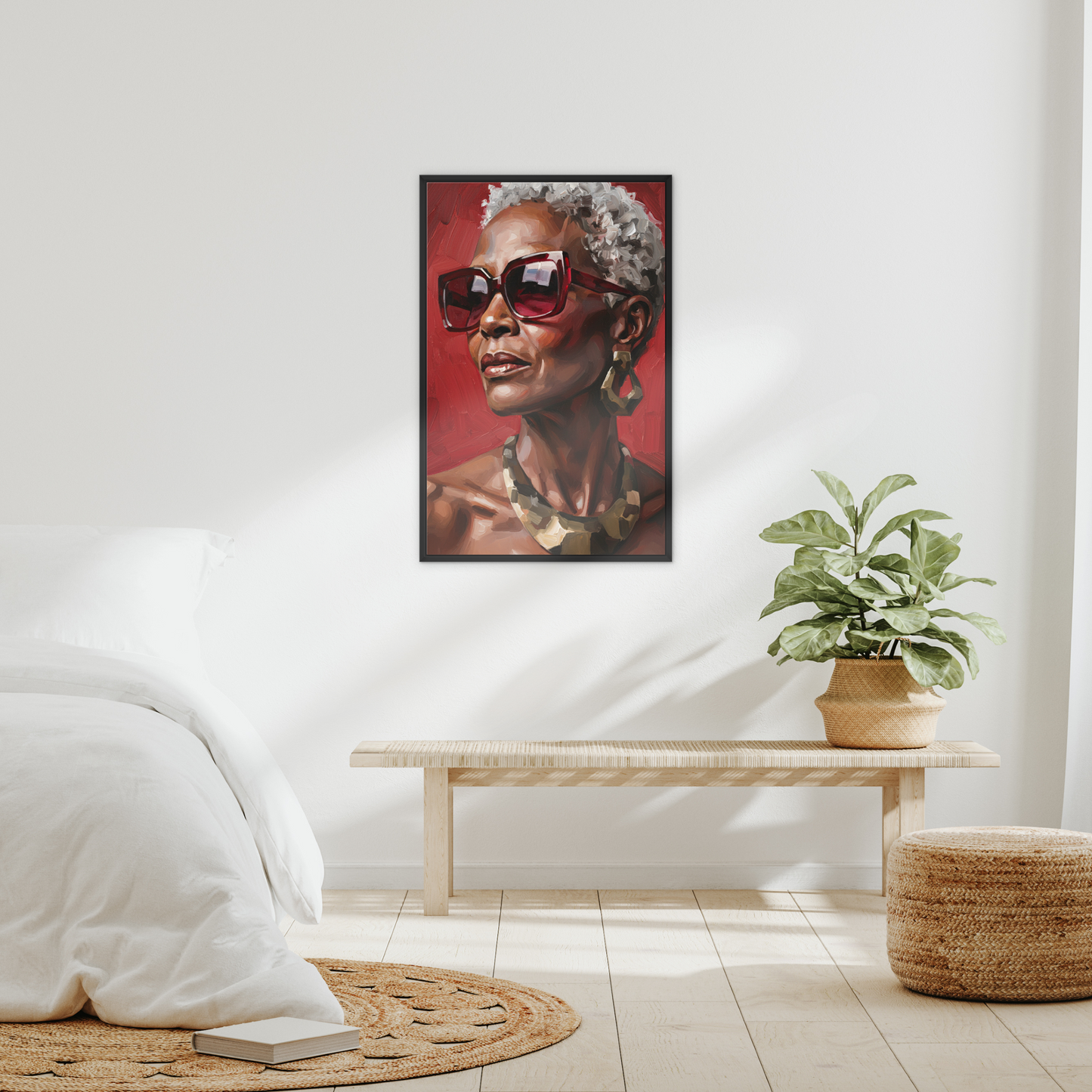 The Commanding Presence, framed canvas in black, in an interior setting