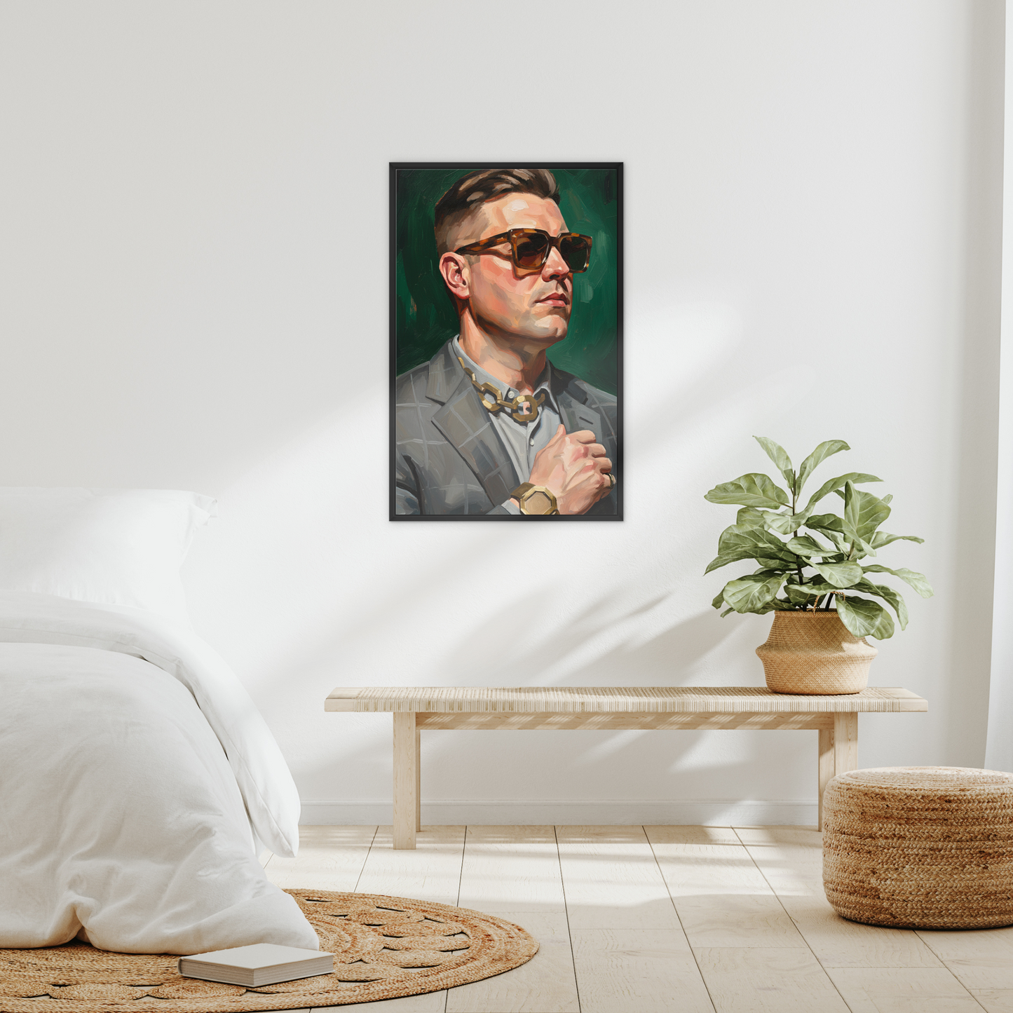 The Modern Presence, framed canvas in black, in an interior setting