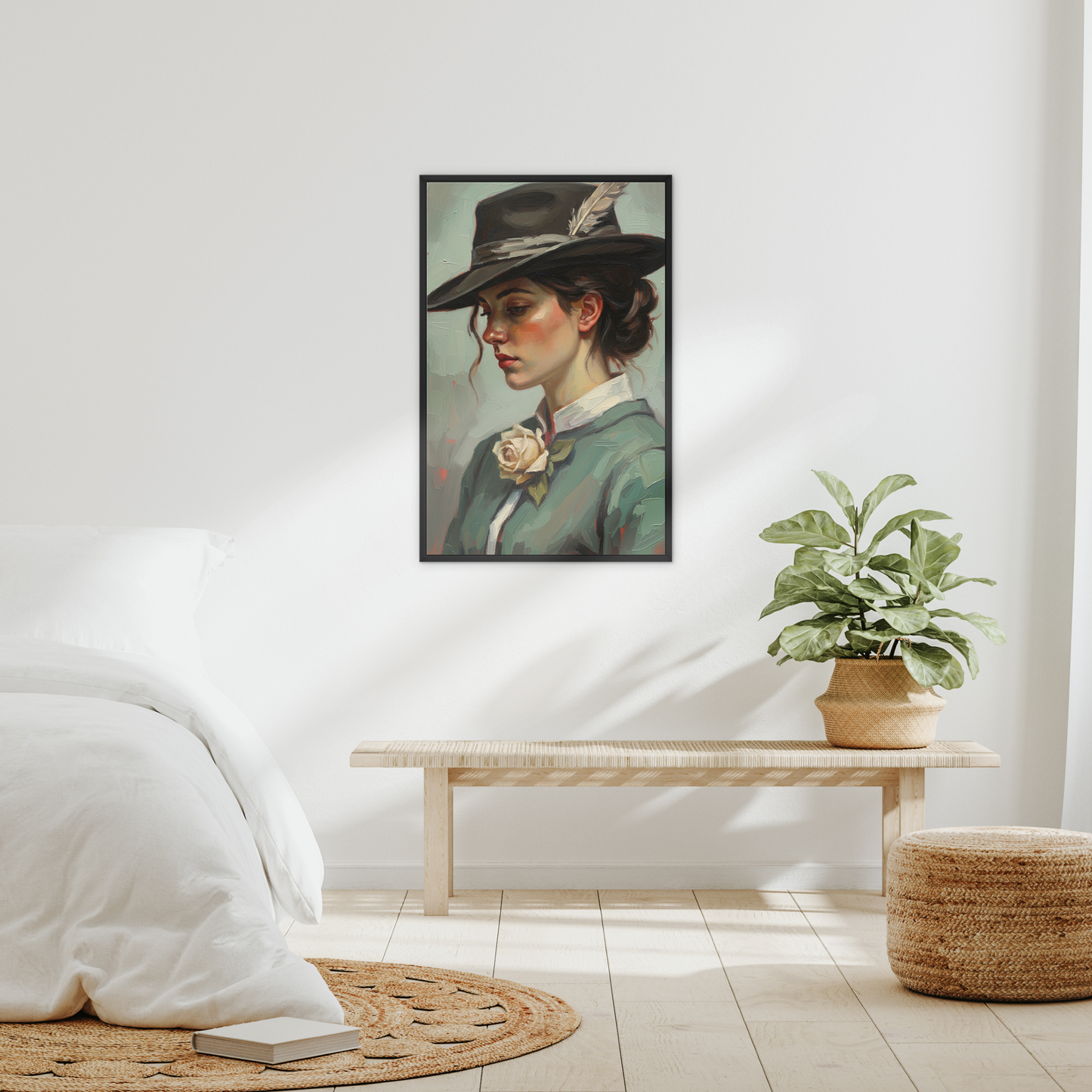 The Quiet After, framed canvas in black, in an interior setting