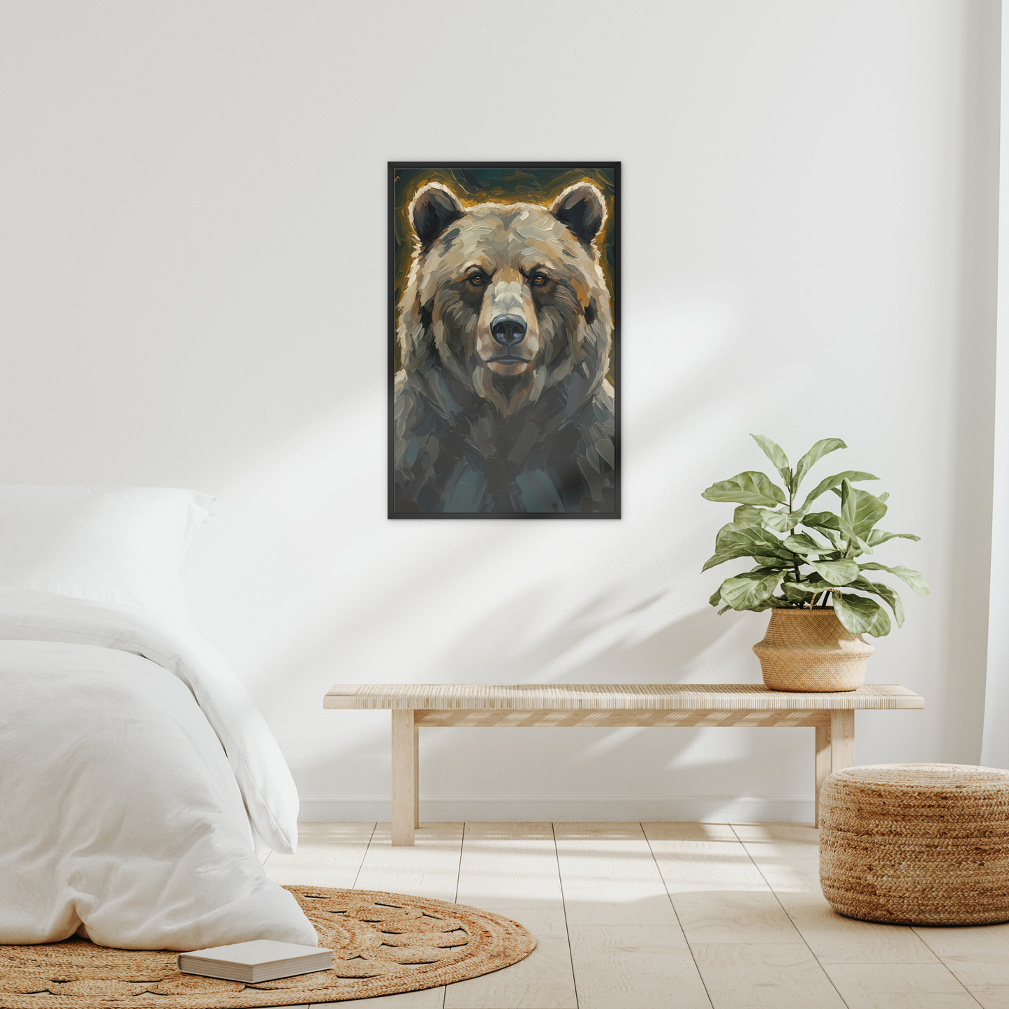 The Resolve, framed canvas in black, in an interior setting