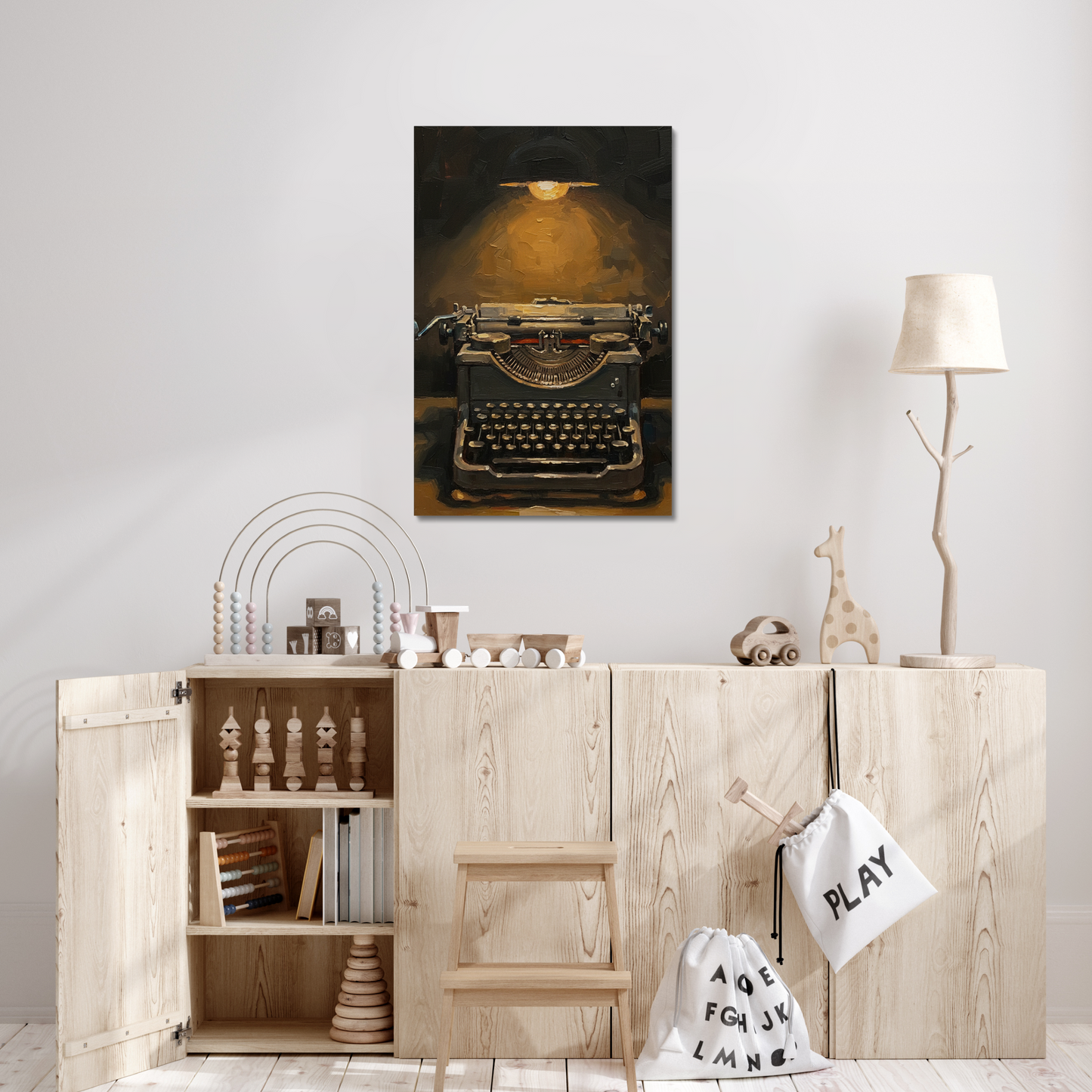 The Author, stretched canvas in a bedroom setting