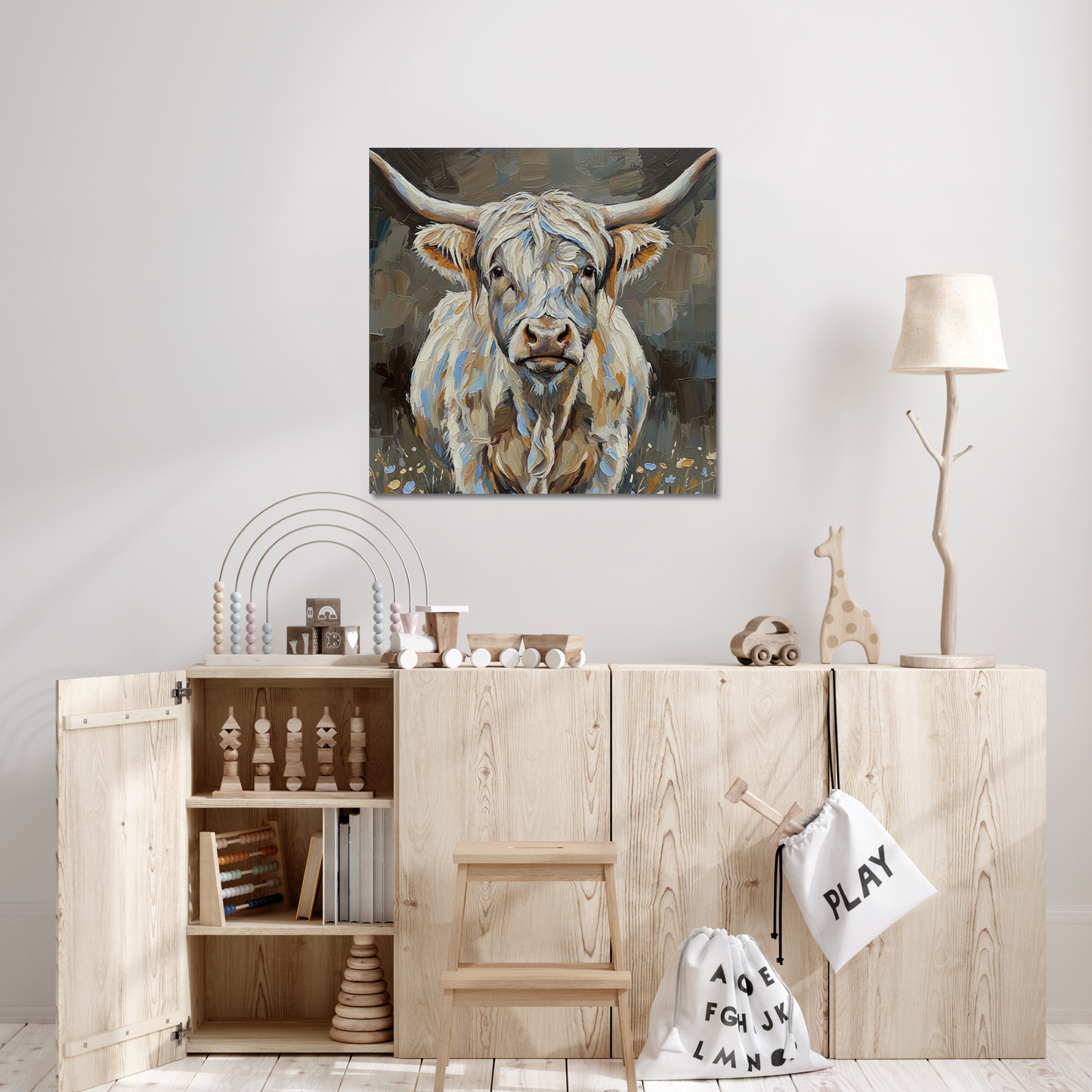 The NightKeeper, stretched canvas in a bedroom setting