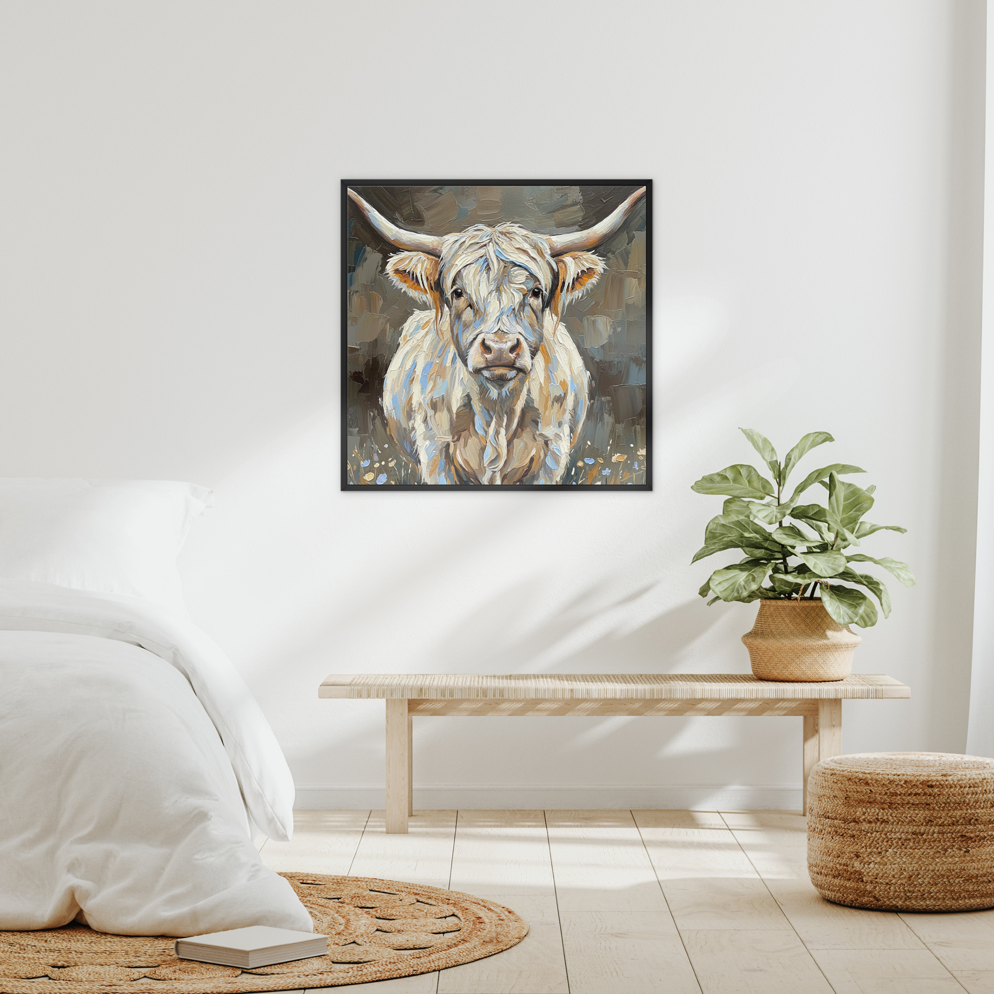 The NightKeeper, framed canvas in black, in an interior setting