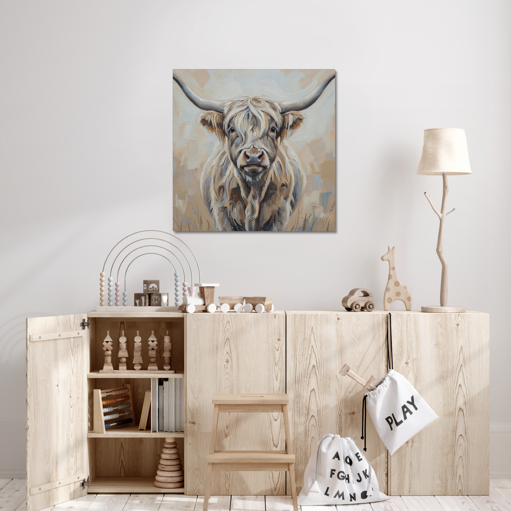 The DayKeeper, stretched canvas in a bedroom setting