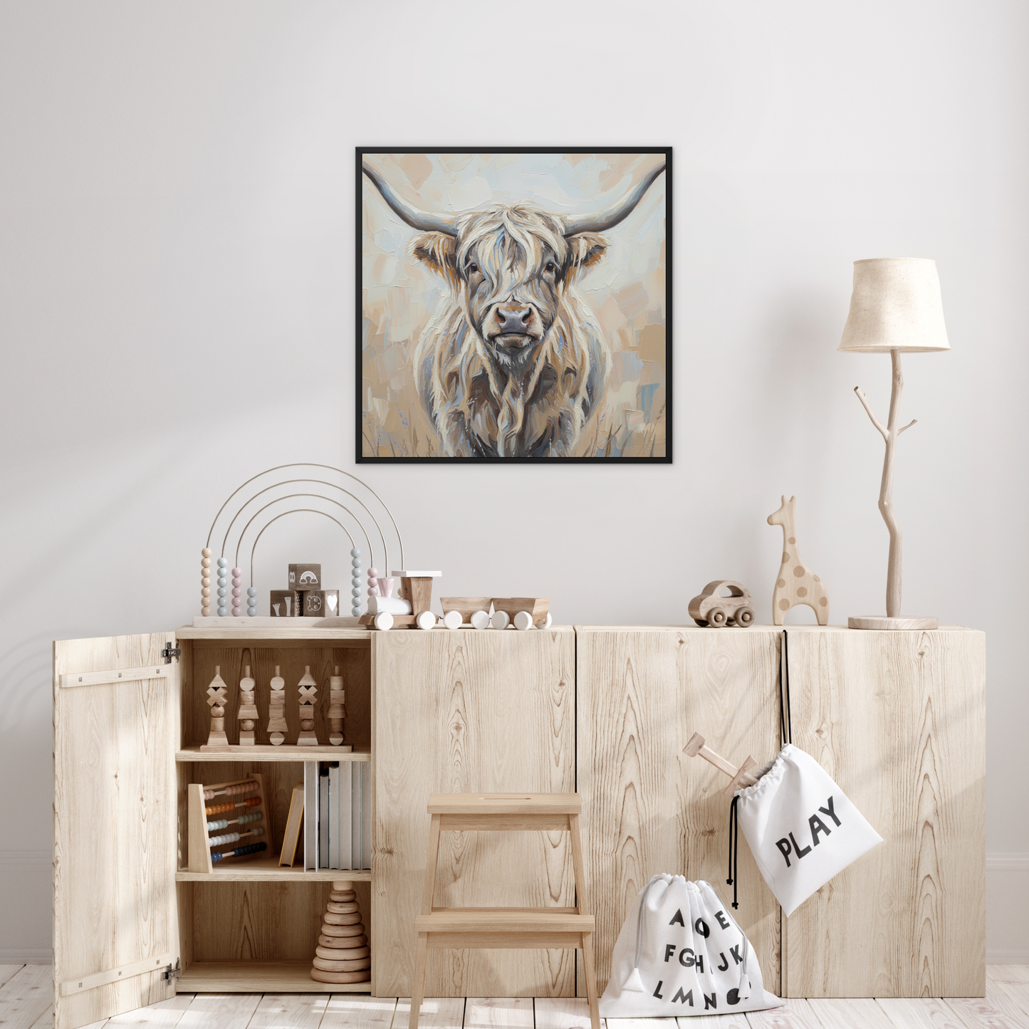 The DayKeeper, framed canvas in black, in a bedroom setting