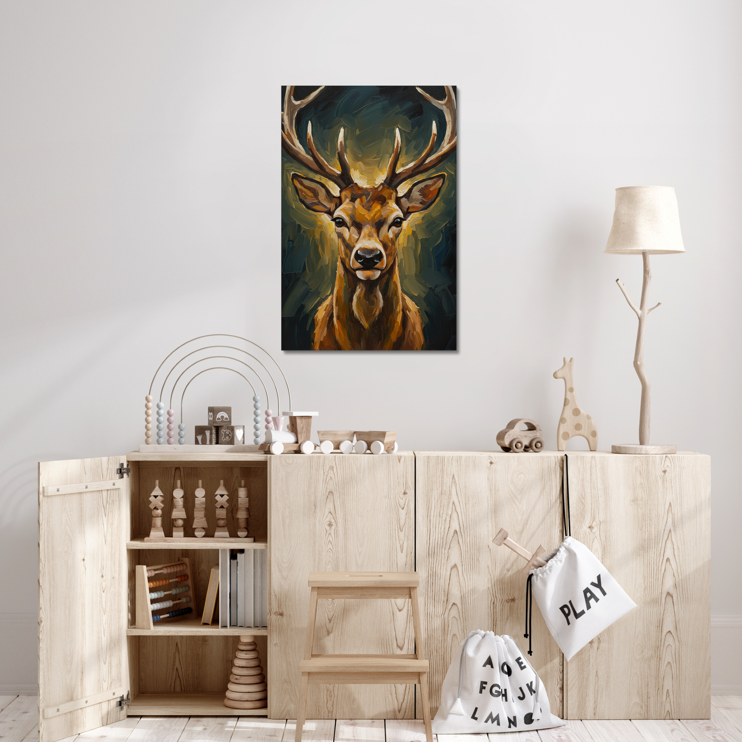 The Monarch, stretched canvas in a bedroom setting
