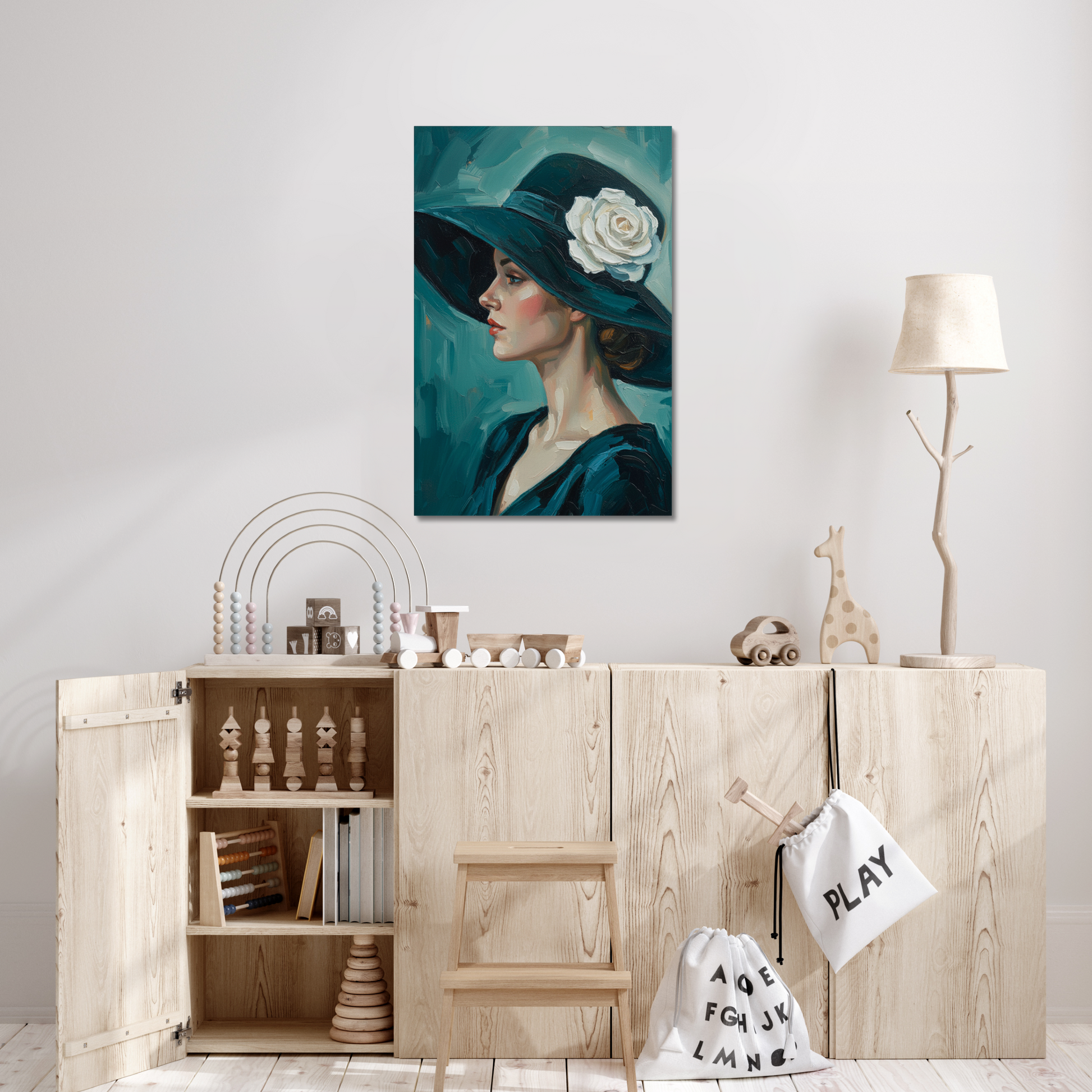 The Dusk, stretched canvas in a bedroom setting