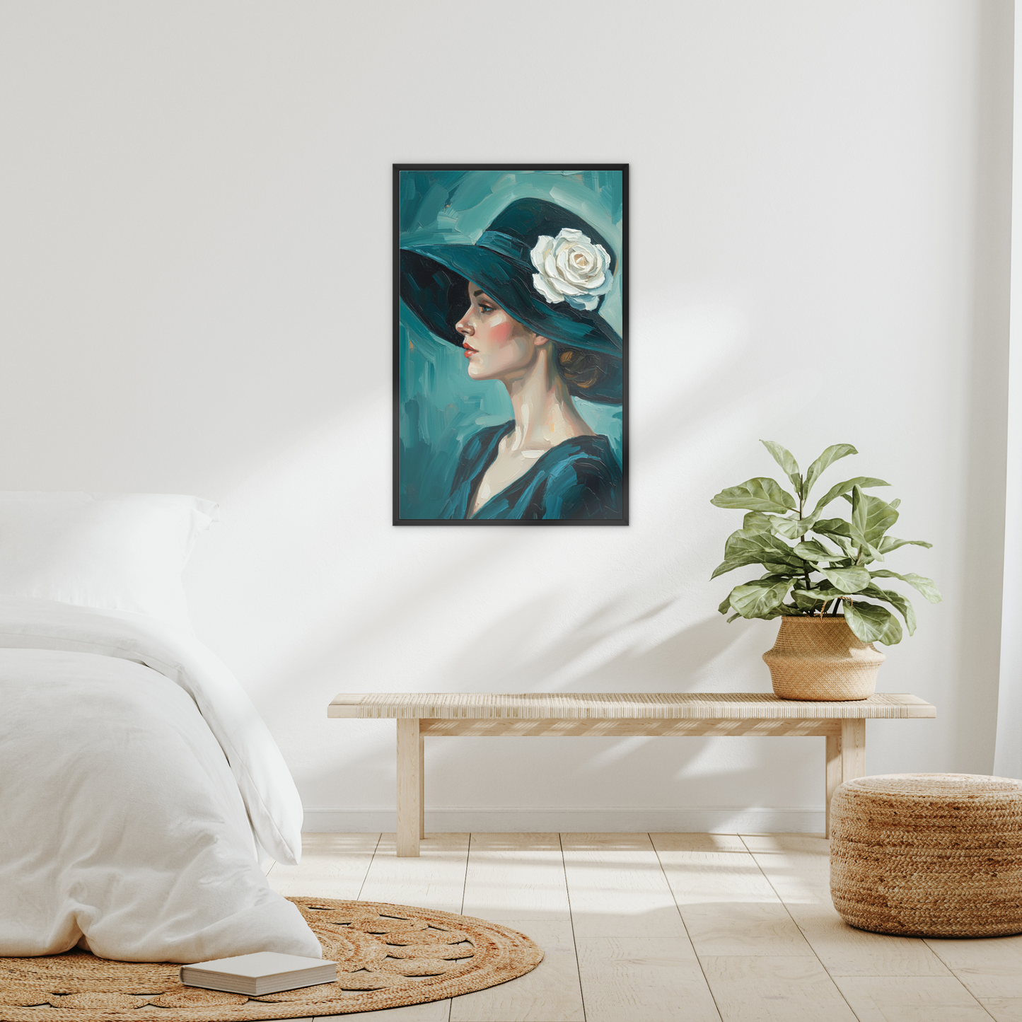 The Dusk, framed canvas in black, in an interior setting