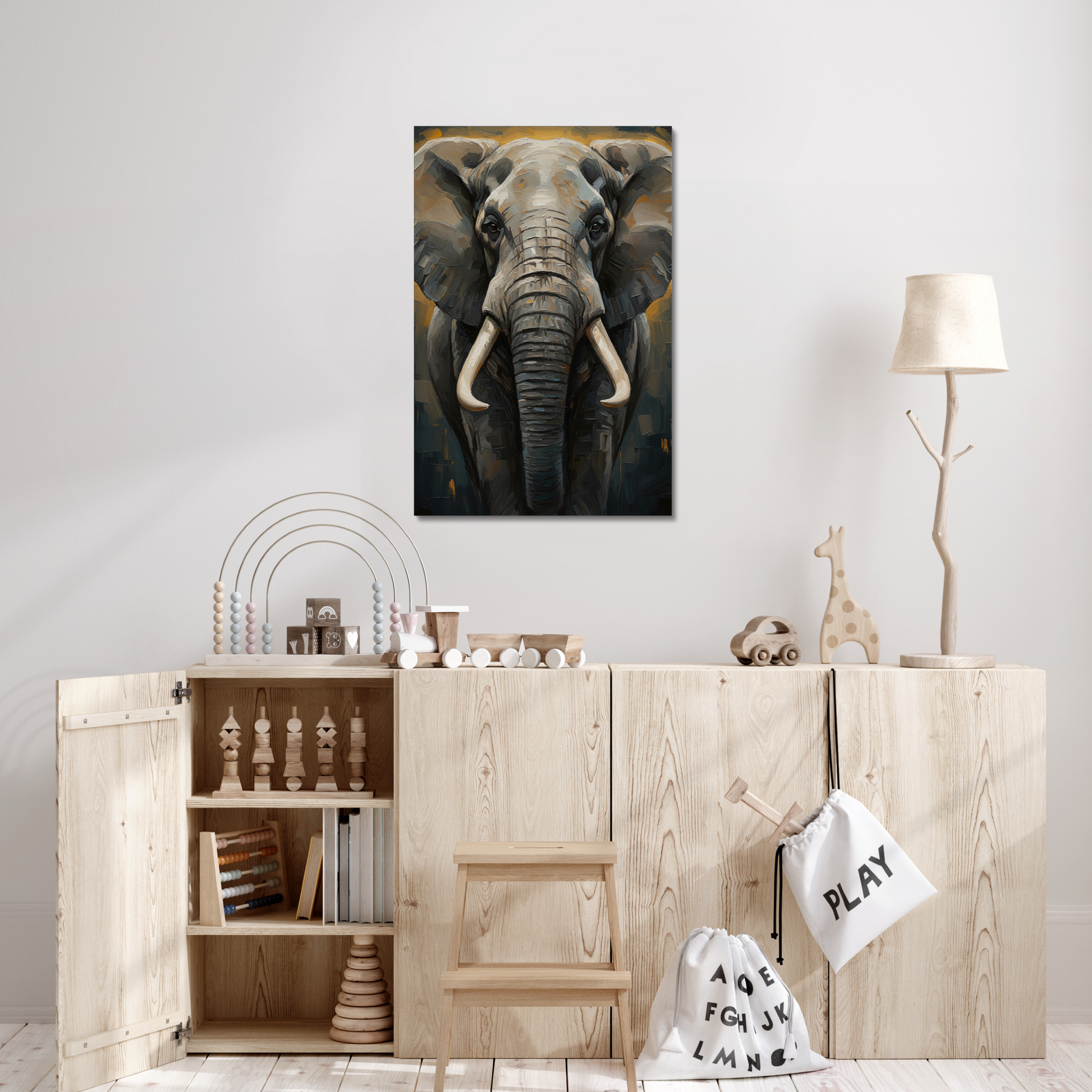 The Presence, stretched canvas in a bedroom setting