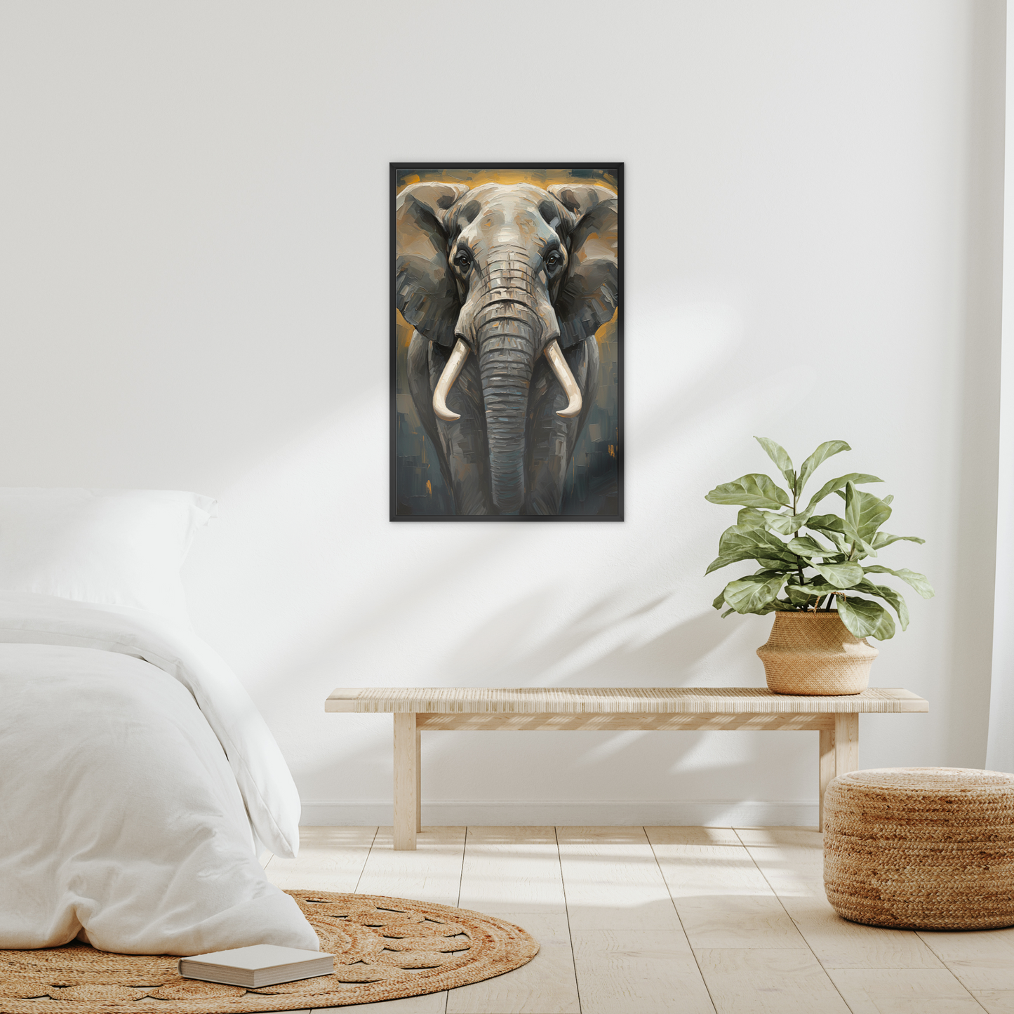 The Presence, framed canvas in black, in an interior setting