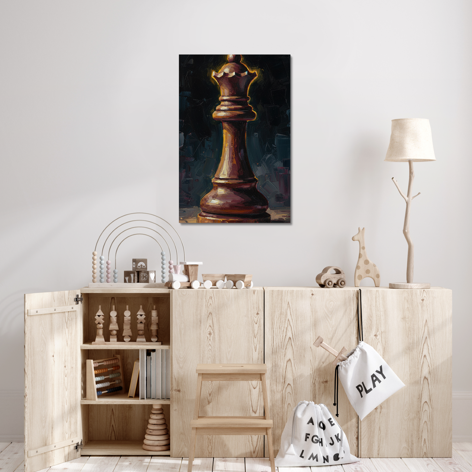 The First Move, stretched canvas in a bedroom setting
