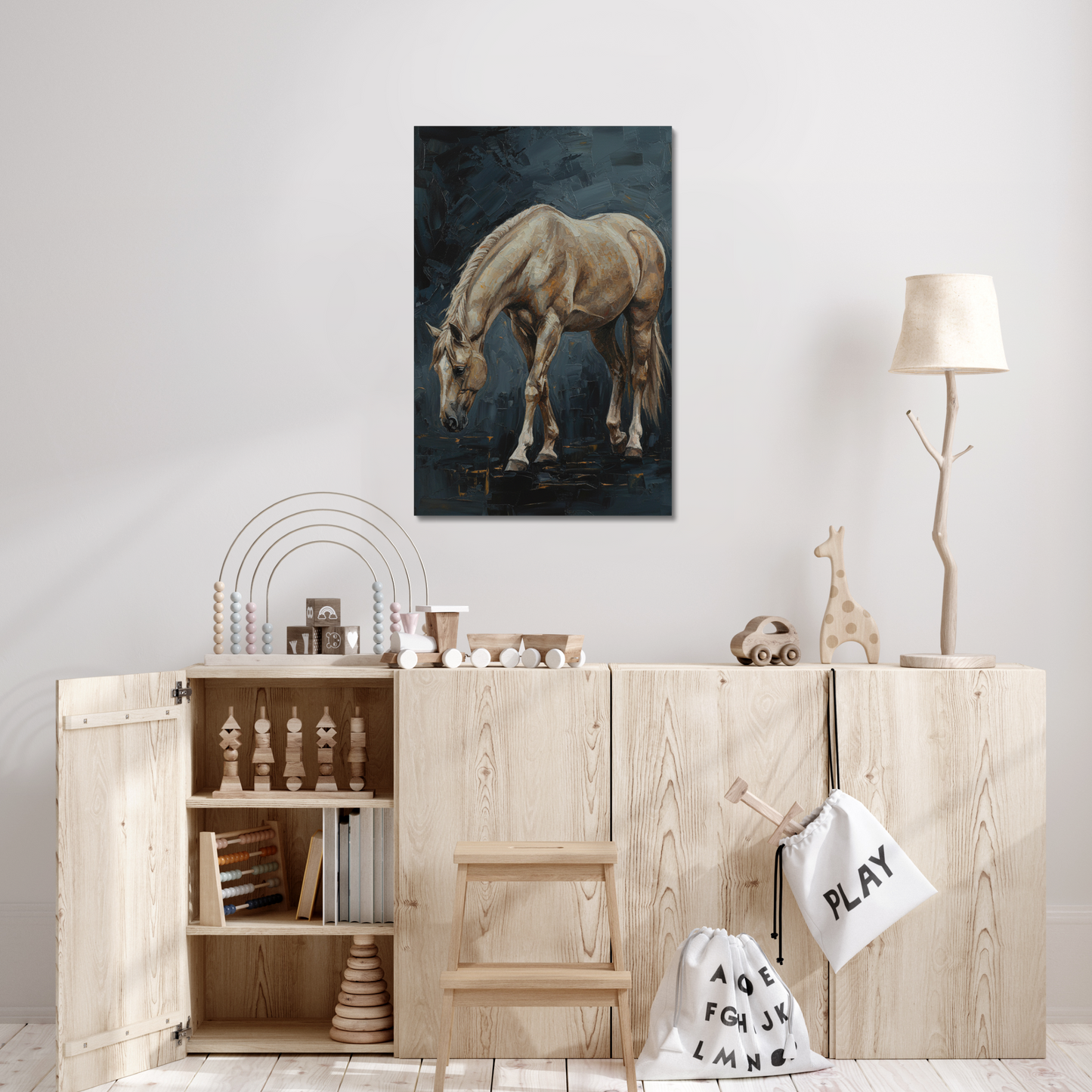 The Grace, stretched canvas in a bedroom setting
