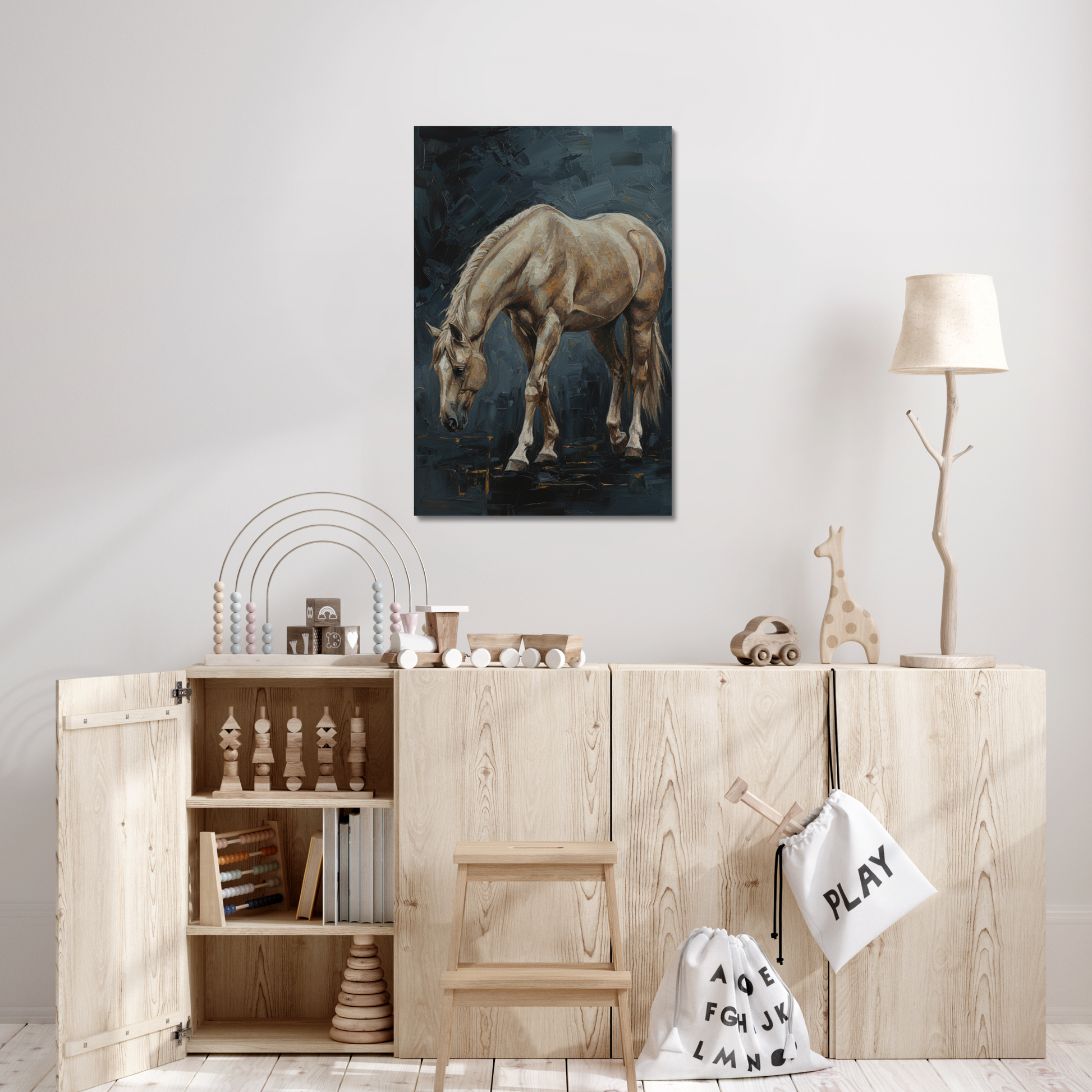 The Grace, stretched canvas in a bedroom setting