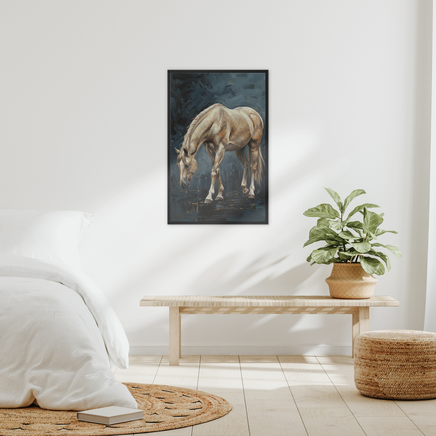 The Grace, framed canvas in black, in an interior setting