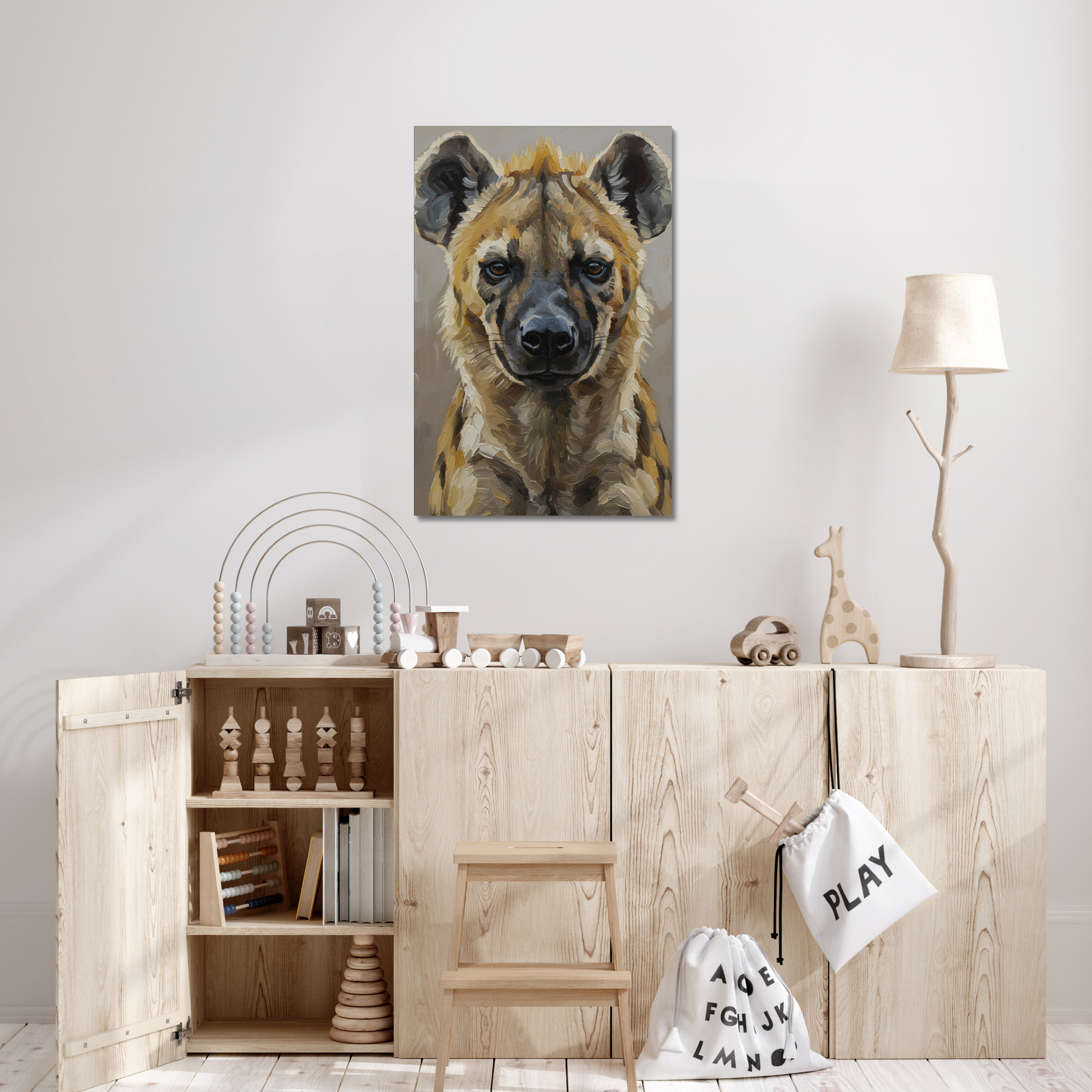 The Hollow, stretched canvas in a bedroom setting