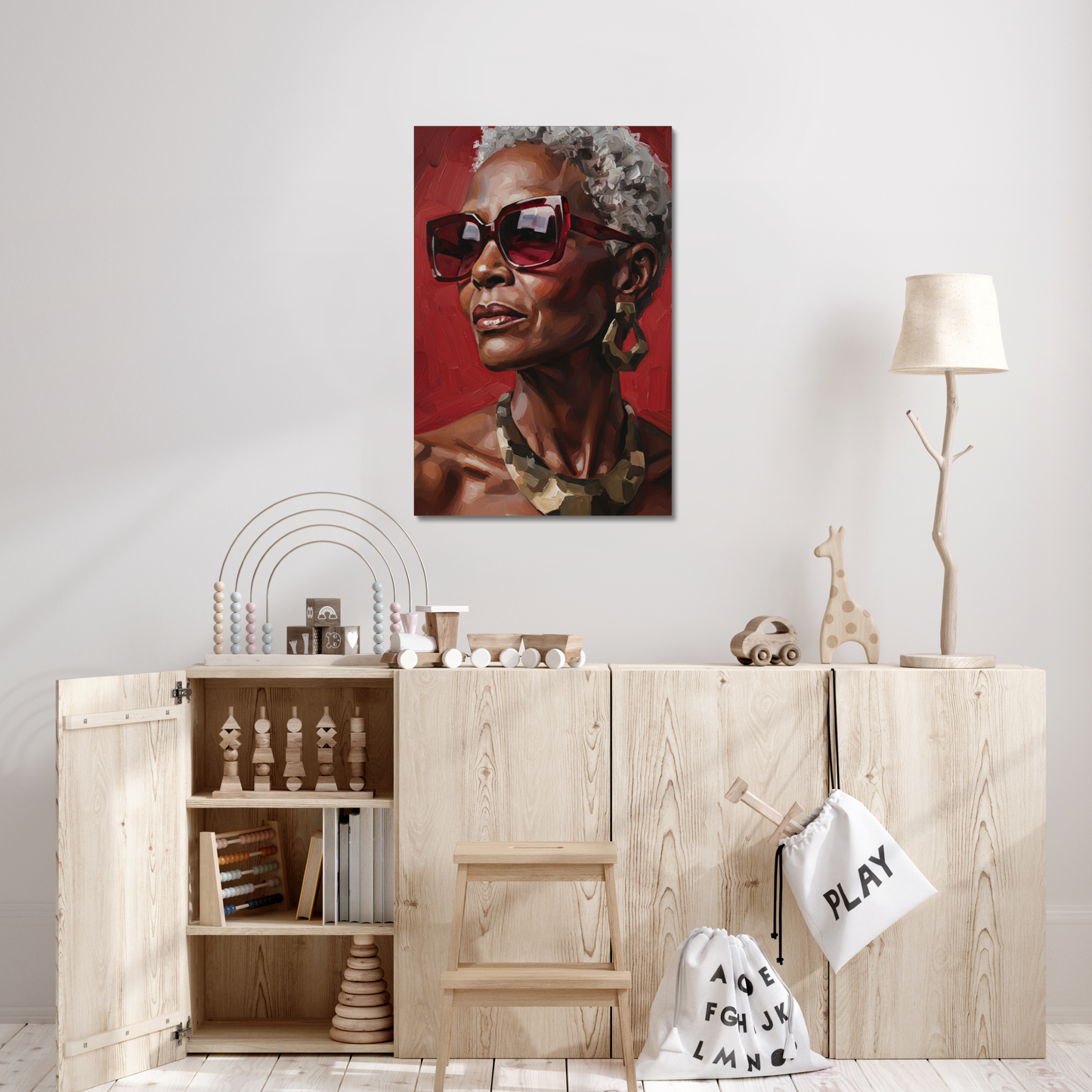 The Commanding Presence, stretched canvas in a bedroom setting