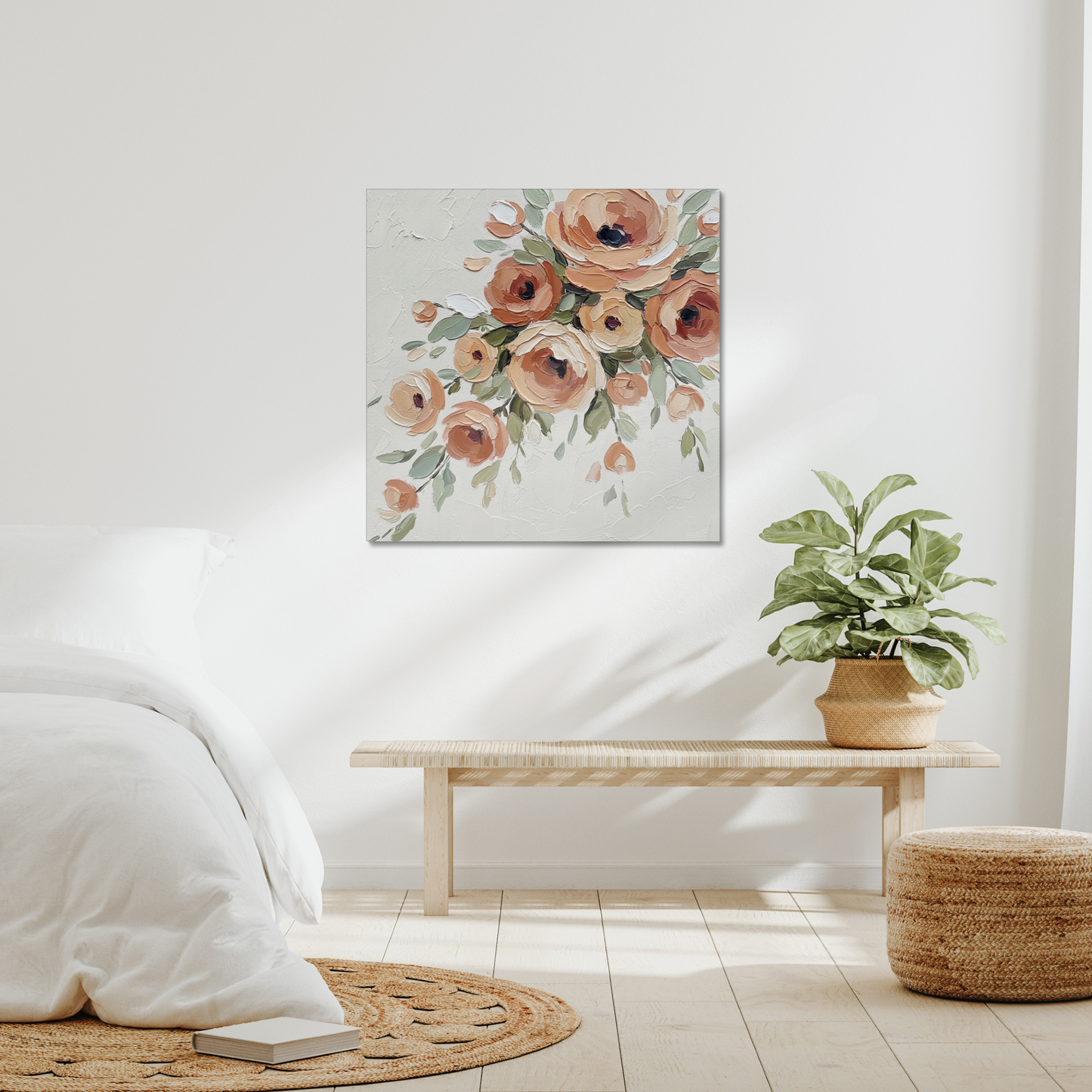 The Peach Arrangement, stretched canvas in an interior setting