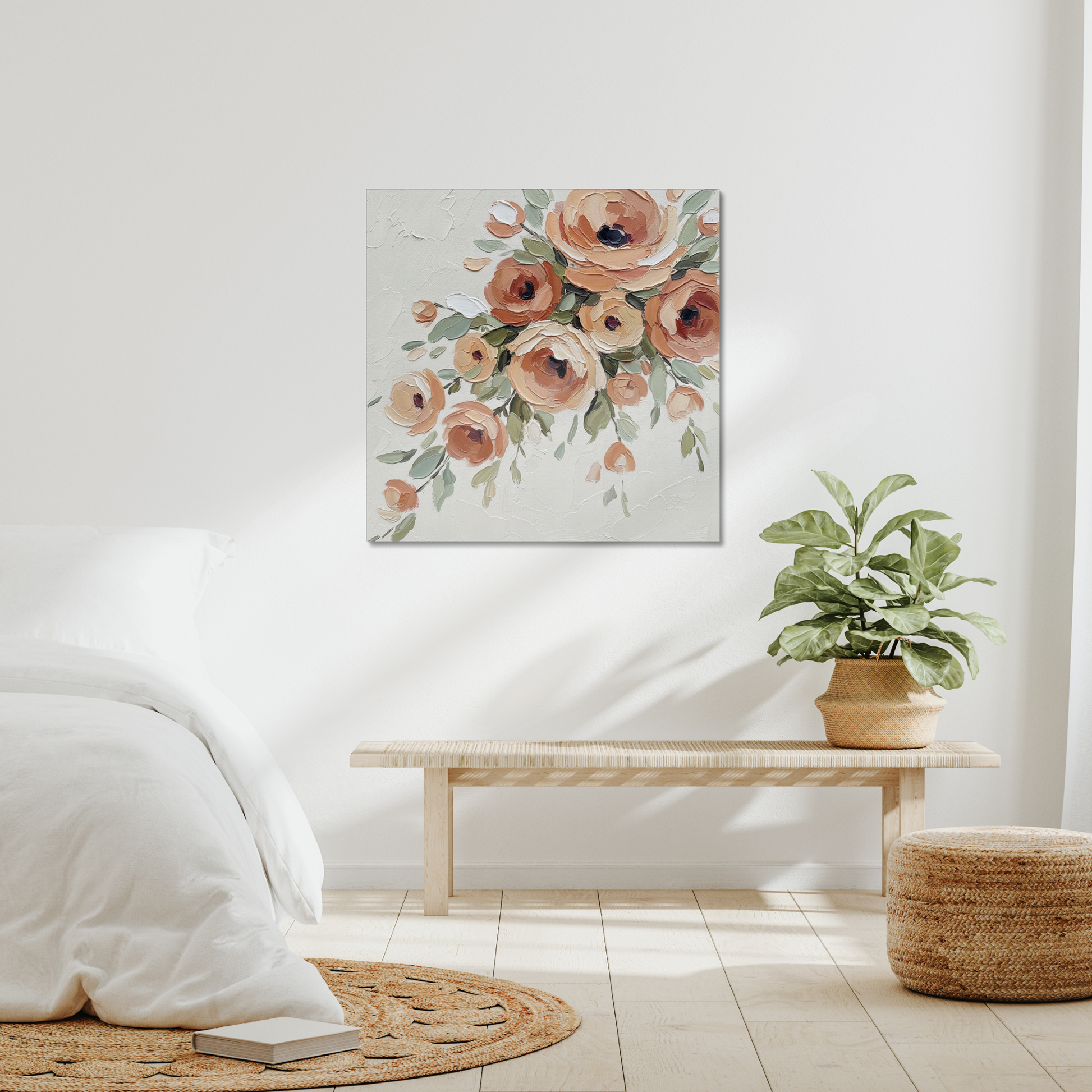 The Peach Arrangement, stretched canvas in an interior setting