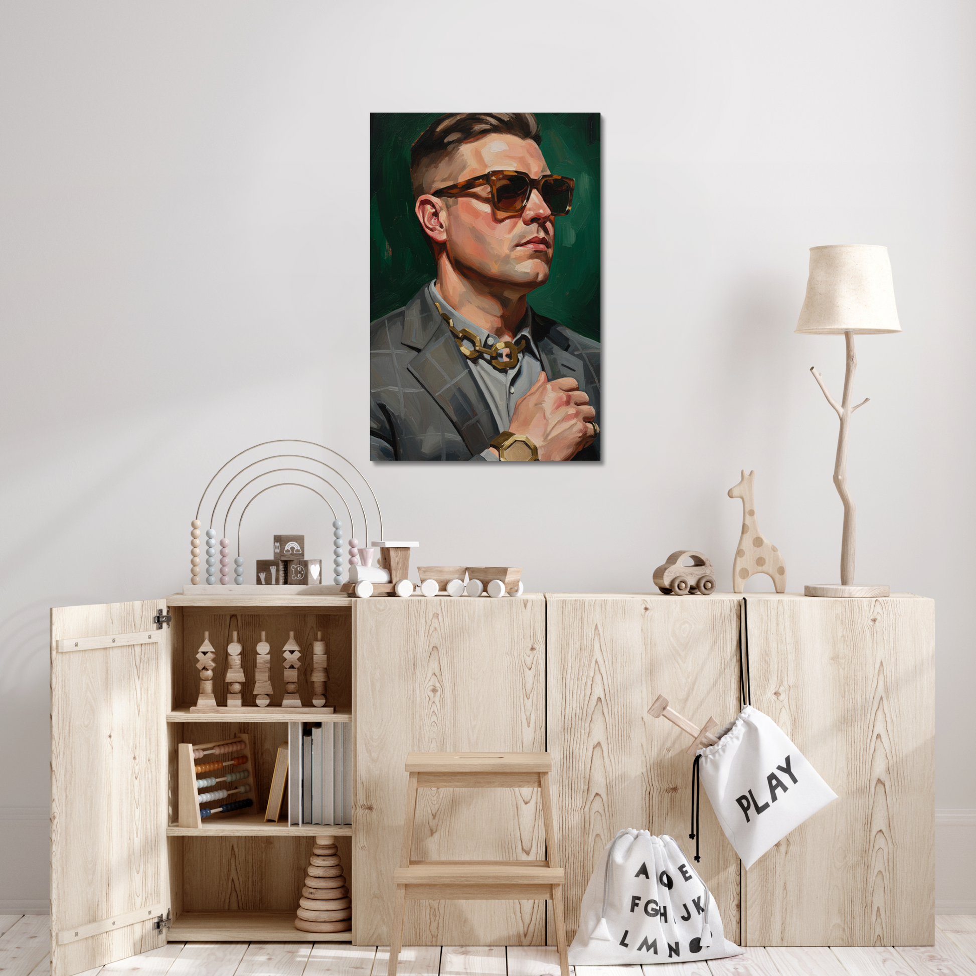 The Modern Presence, stretched canvas in a bedroom setting
