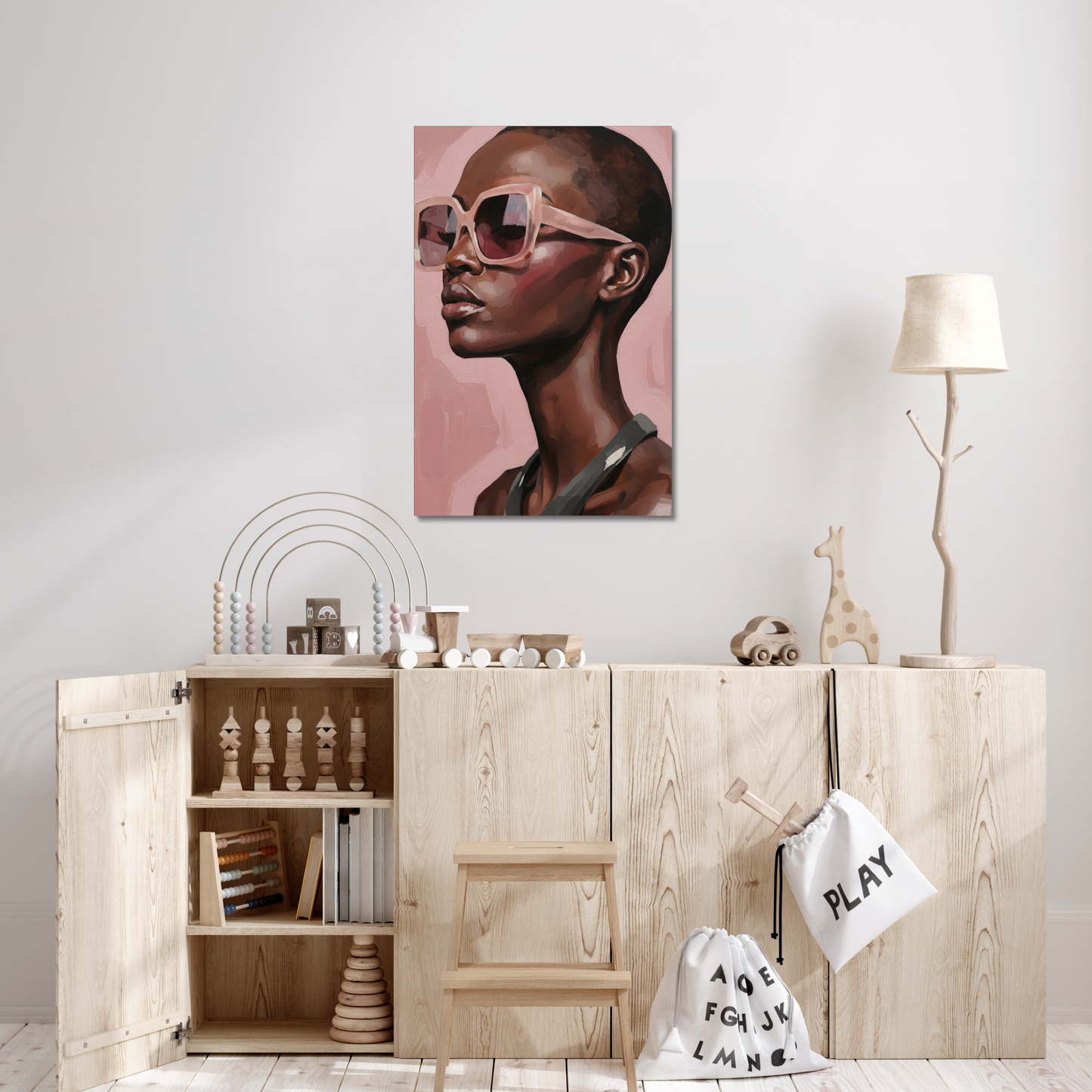 The Soft Presence, stretched canvas in a bedroom setting