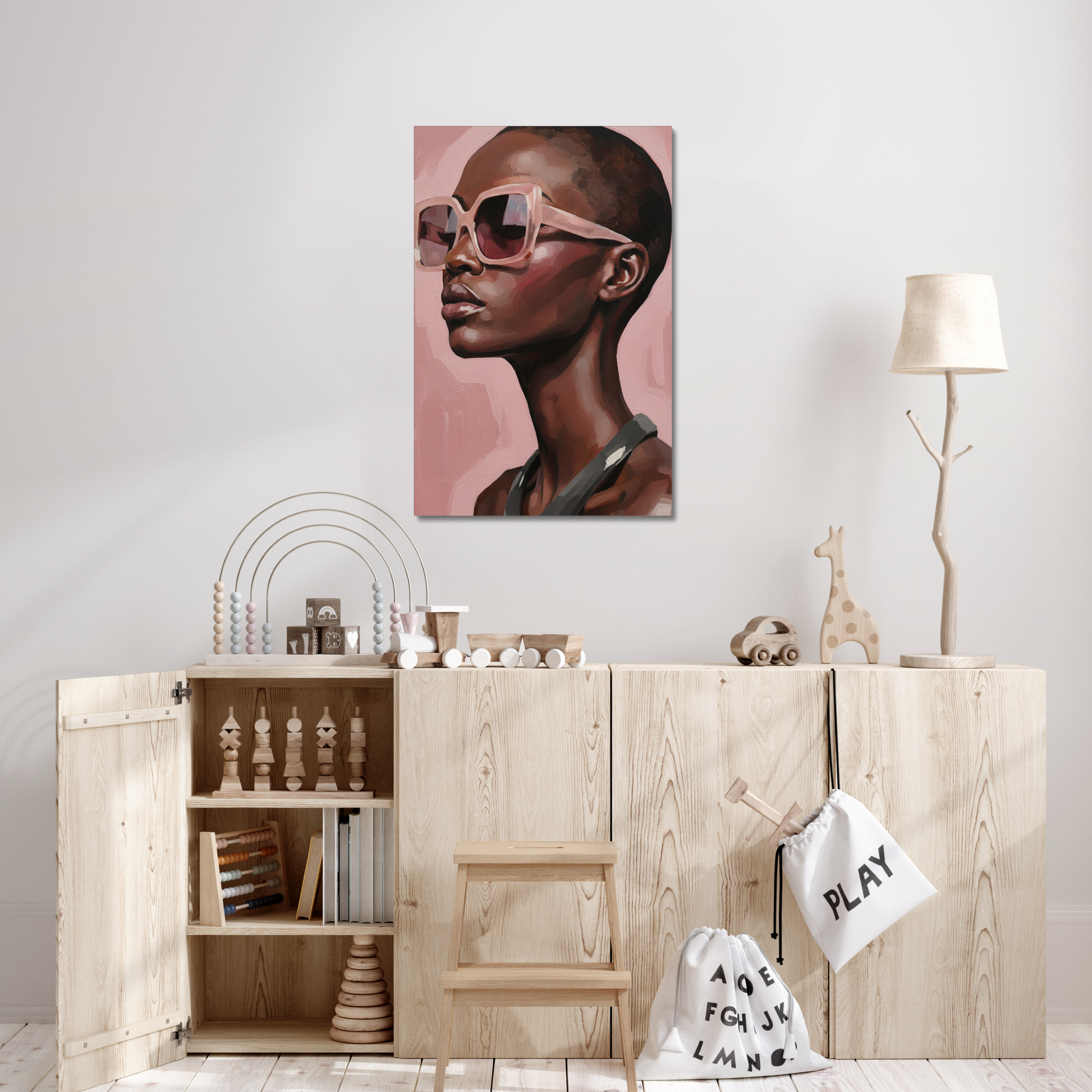 The Soft Presence, stretched canvas in a bedroom setting