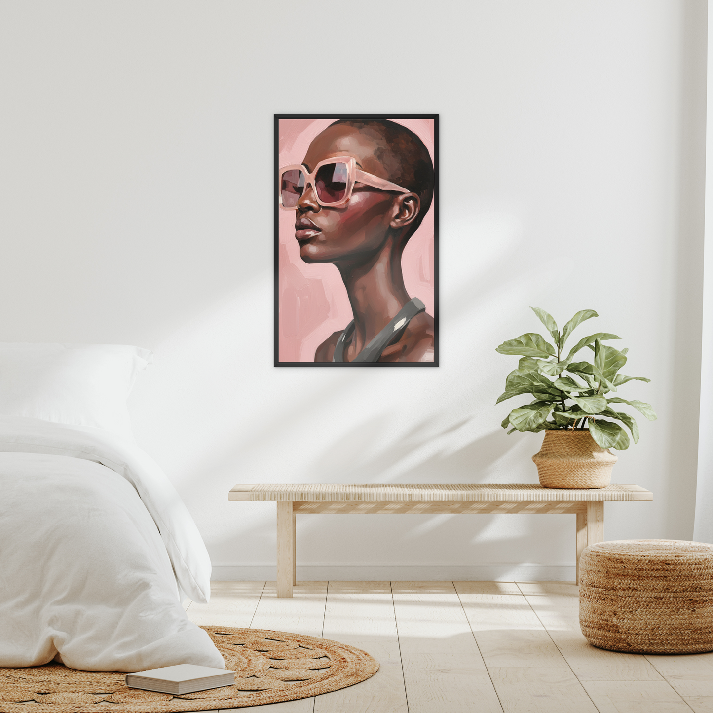 The Soft Presence, framed canvas in black, in an interior setting