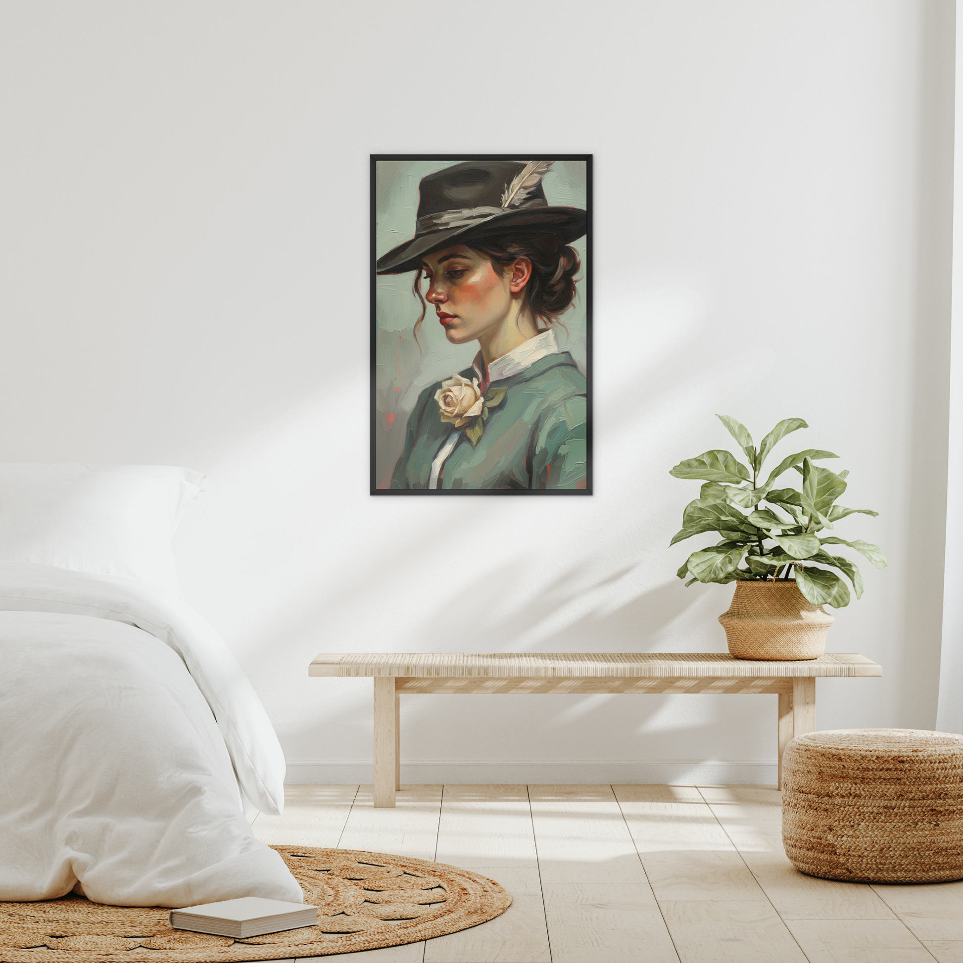 The Quiet After, framed canvas in black, in an interior setting