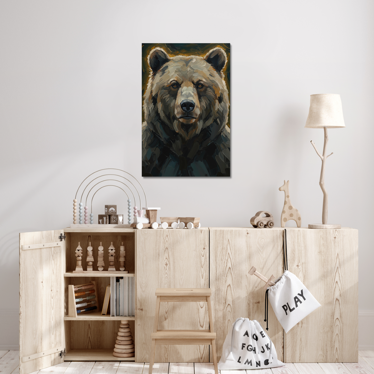 The Resolve, stretched canvas in a bedroom setting
