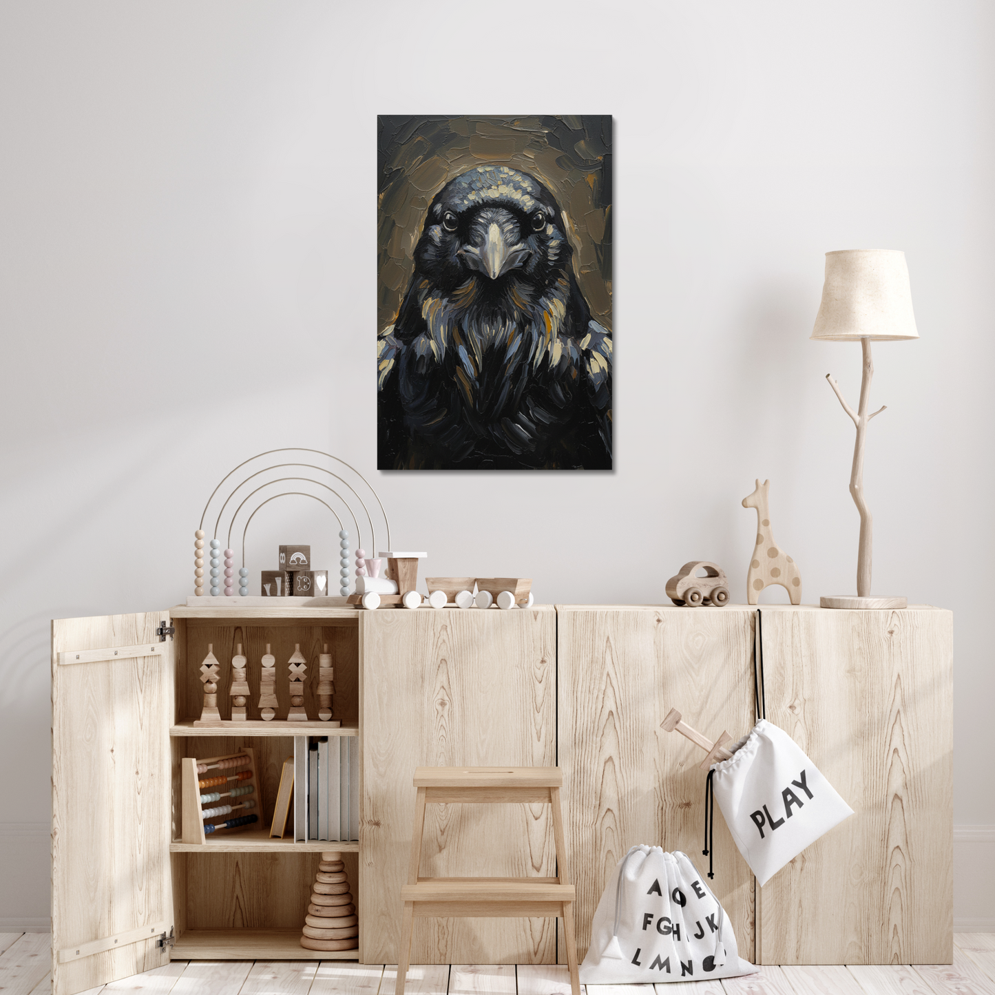 The Oracle, stretched canvas in a bedroom setting