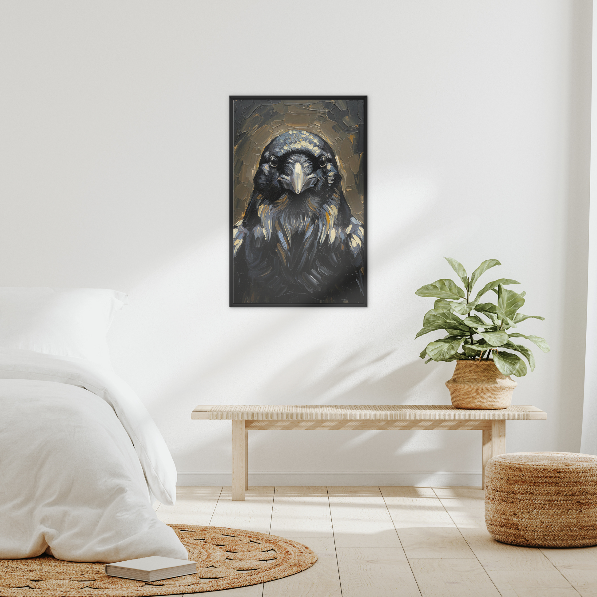 The Oracle, framed canvas in black, in an interior setting